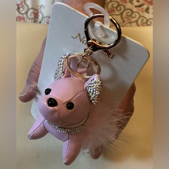 Natasha Other - Pink Dog Keychain or Bag Charm with Rhinestones
